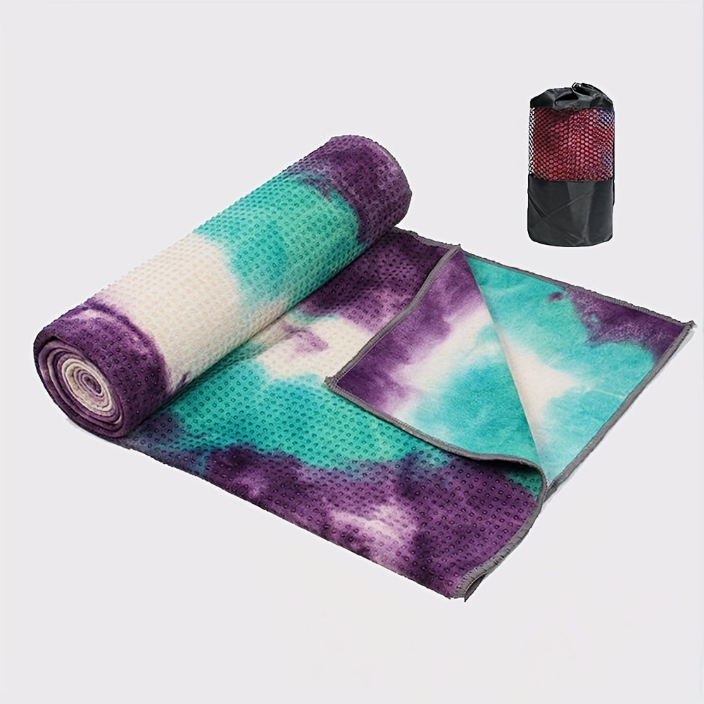 1pc Vibrant Tie-Dye Sweat-Absorbent Non-Slip Yoga Towel with Storage Bag - Soft, Foldable Sports Blanket for Outdoor, Gym, Pilates & Fitness Training, Machine Washable Polyester/Nylon