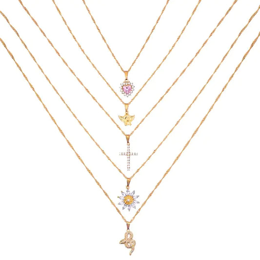 Multi-layer Pink Heart Crystal Pendant Necklaces