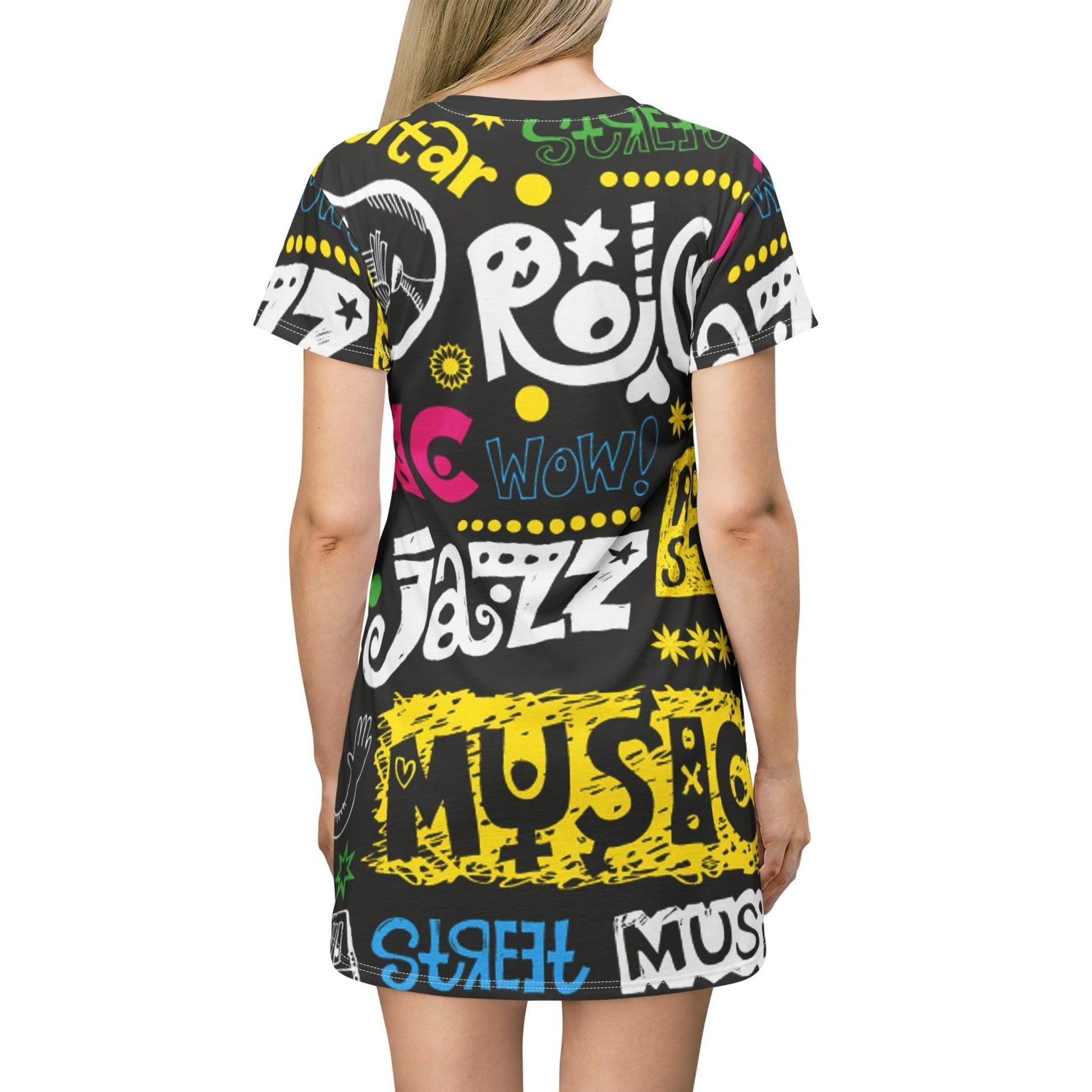 Music Graphic T-Shirt Dress (AOP) - Lizard Vigilante