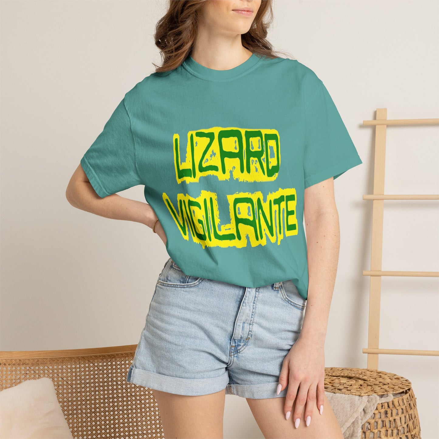 Lizard Vigilante Graphic T-Shirt — Bold Green & Yellow Streetwear Tee