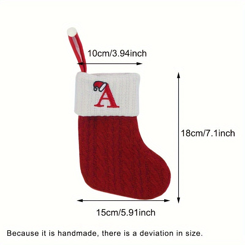 1pc Knitted Christmas Socks Stocking Gift Bag - Embroidered Alphabet, Candy Design, Scene Decor, Room Decor, Home Decor, Holiday Party Decor, Festive Gift Idea for Family and Friends