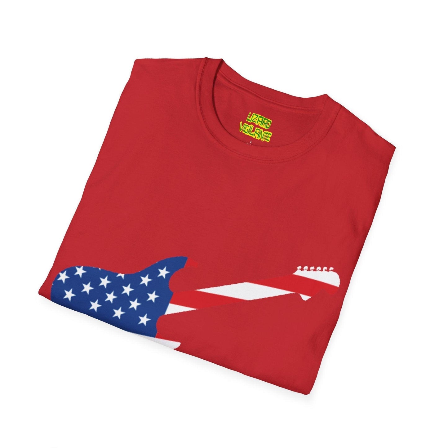 American Flag Electric Guitar Unisex Softstyle T-Shirt - Lizard Vigilante