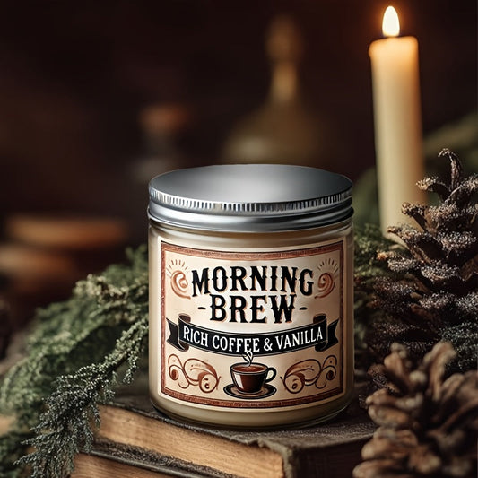 Morning Brew Rich Coffee & Vanilla Scented Candle, Hand-Poured Soy Wax, Single-Wick, Resin Jar with Glitter Embellishment, for Home Aromatherapy, Stress Relief, Decorative Gift for Holidays - Christmas, Easter, Thanksgiving,