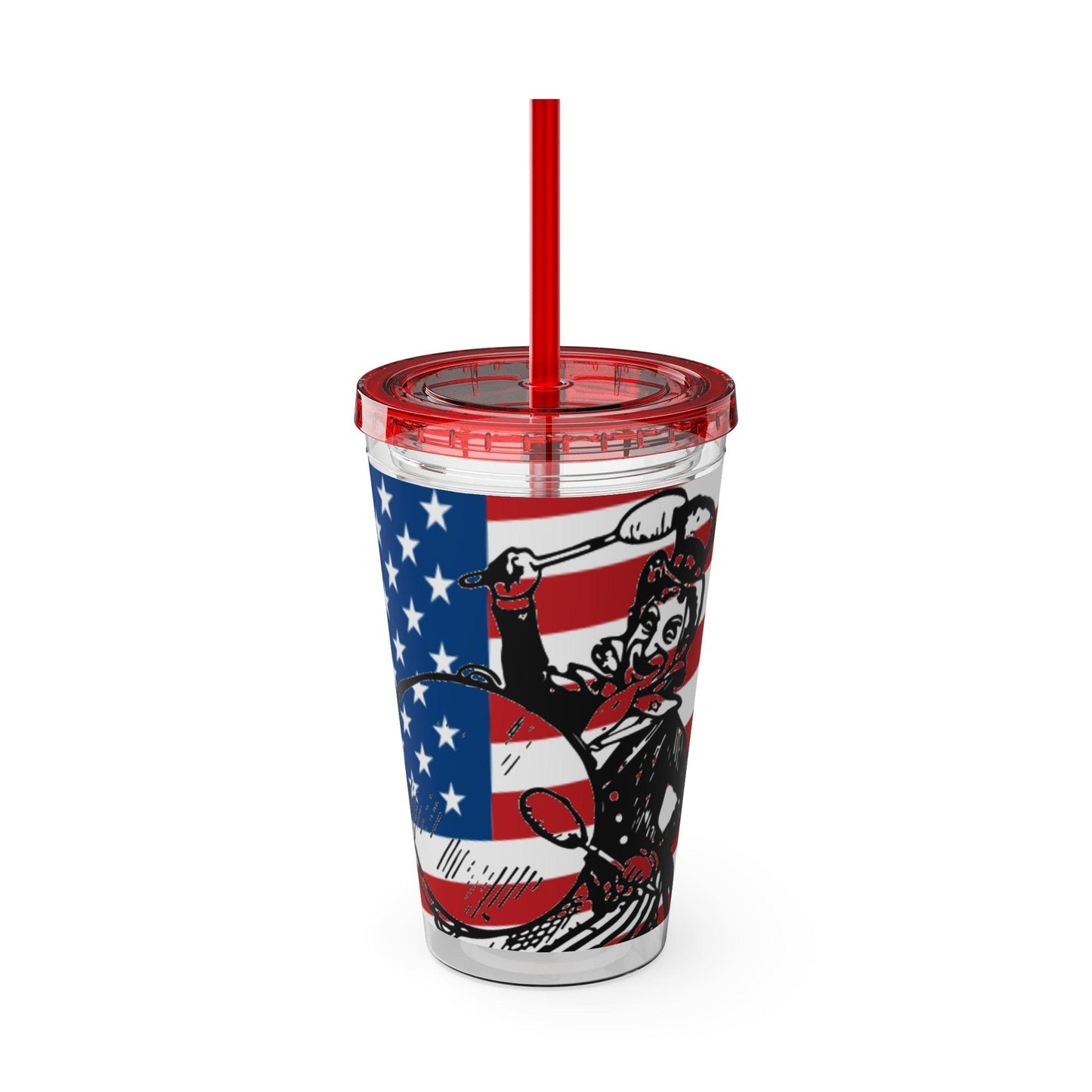 Uncle Sam Drums Before an American Flag Sunsplash Tumbler with Straw, 16oz - Lizard Vigilante