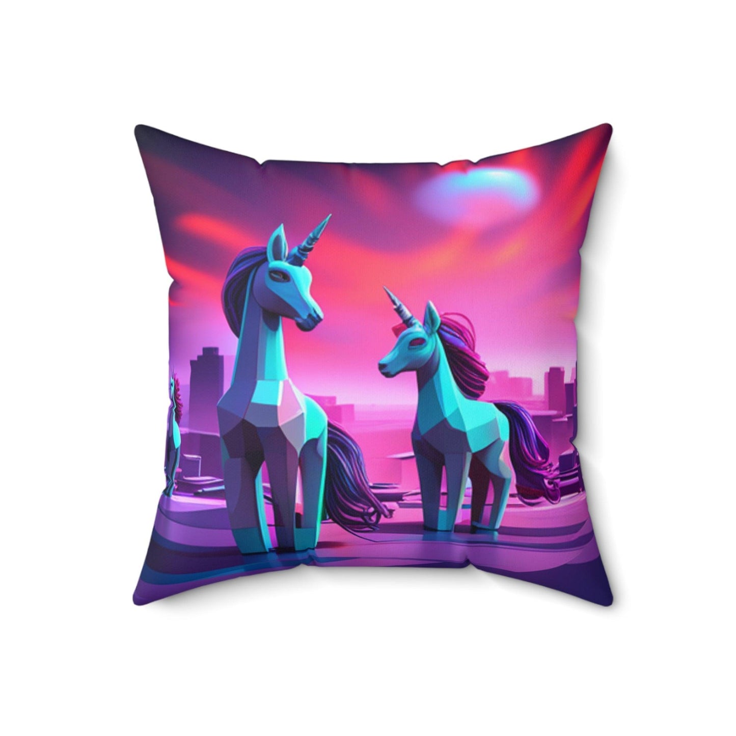 Geometric Unicorns Spun Polyester Square Pillow - Lizard Vigilante