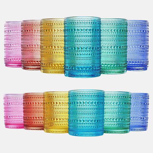 Hobnail Drinking Glasses Colored Beaded Drinking Glass Set of 12