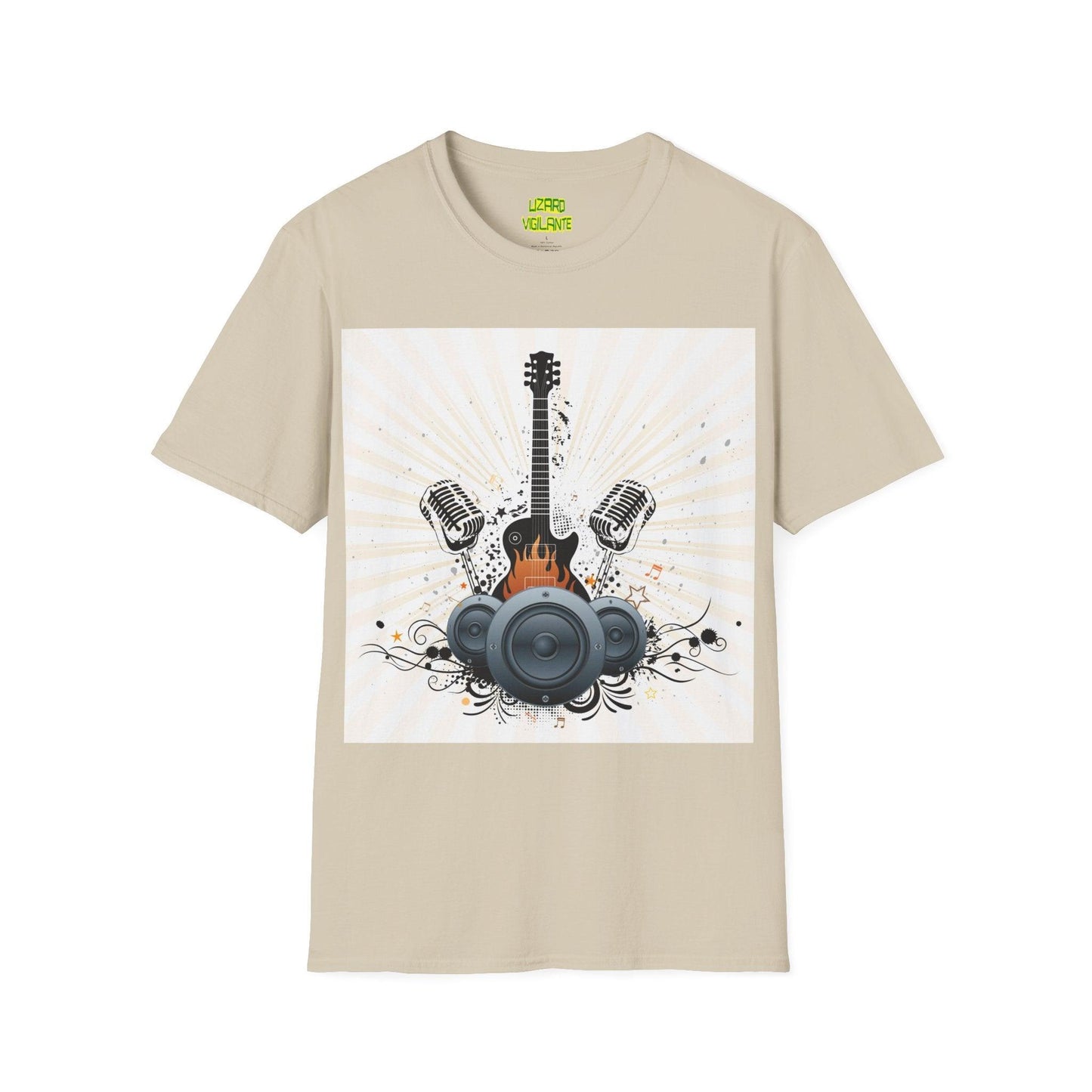 Fire Guitar Mics Speakers Unisex Softstyle T-Shirt - Lizard Vigilante