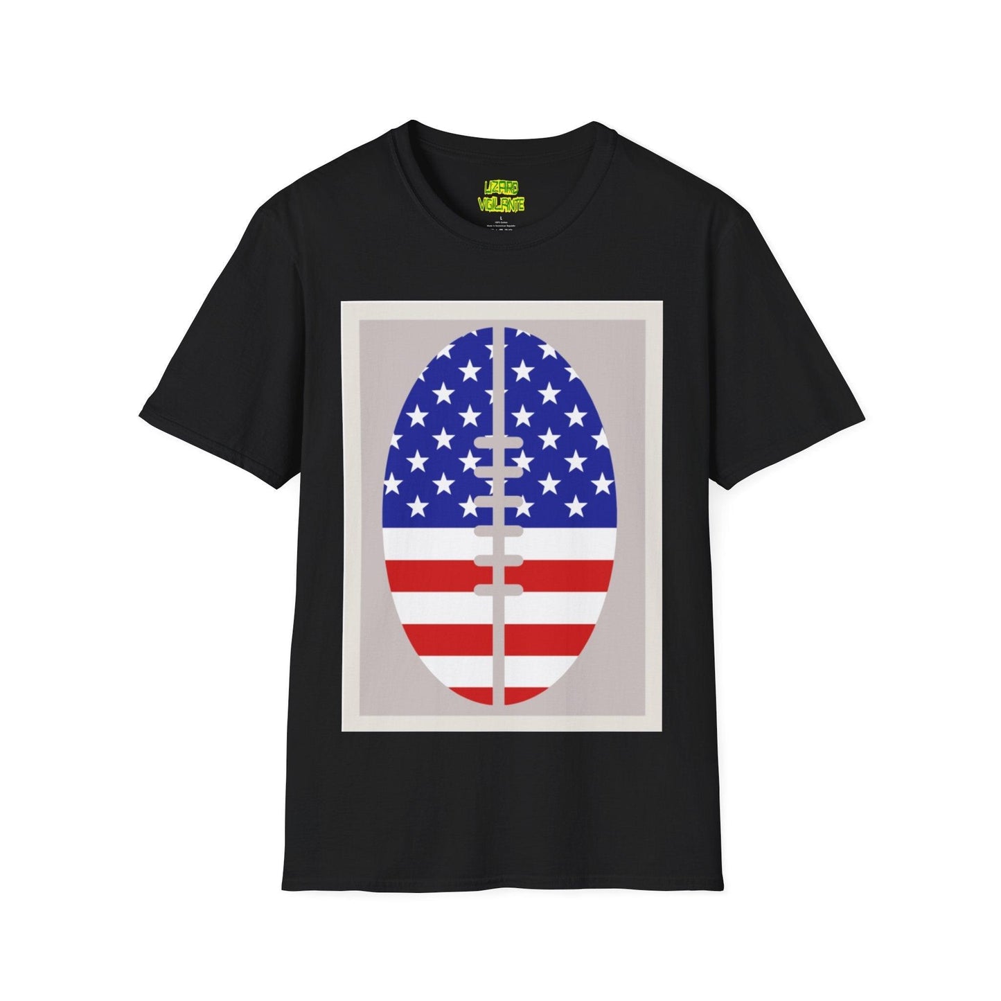 Patriotic American Football Unisex Softstyle T-Shirt - Lizard Vigilante