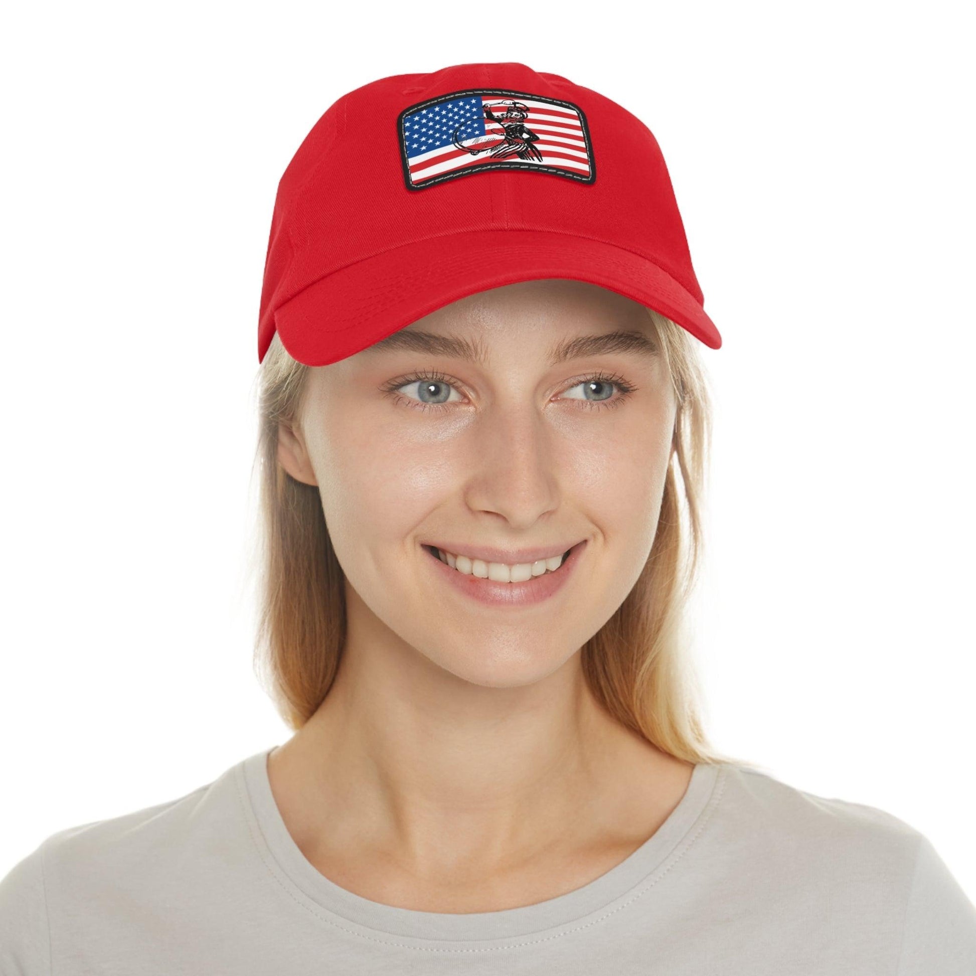 American Flag With Uncle Sam Drummer Dad Hat with Leather Patch (Rectangle) - Lizard Vigilante