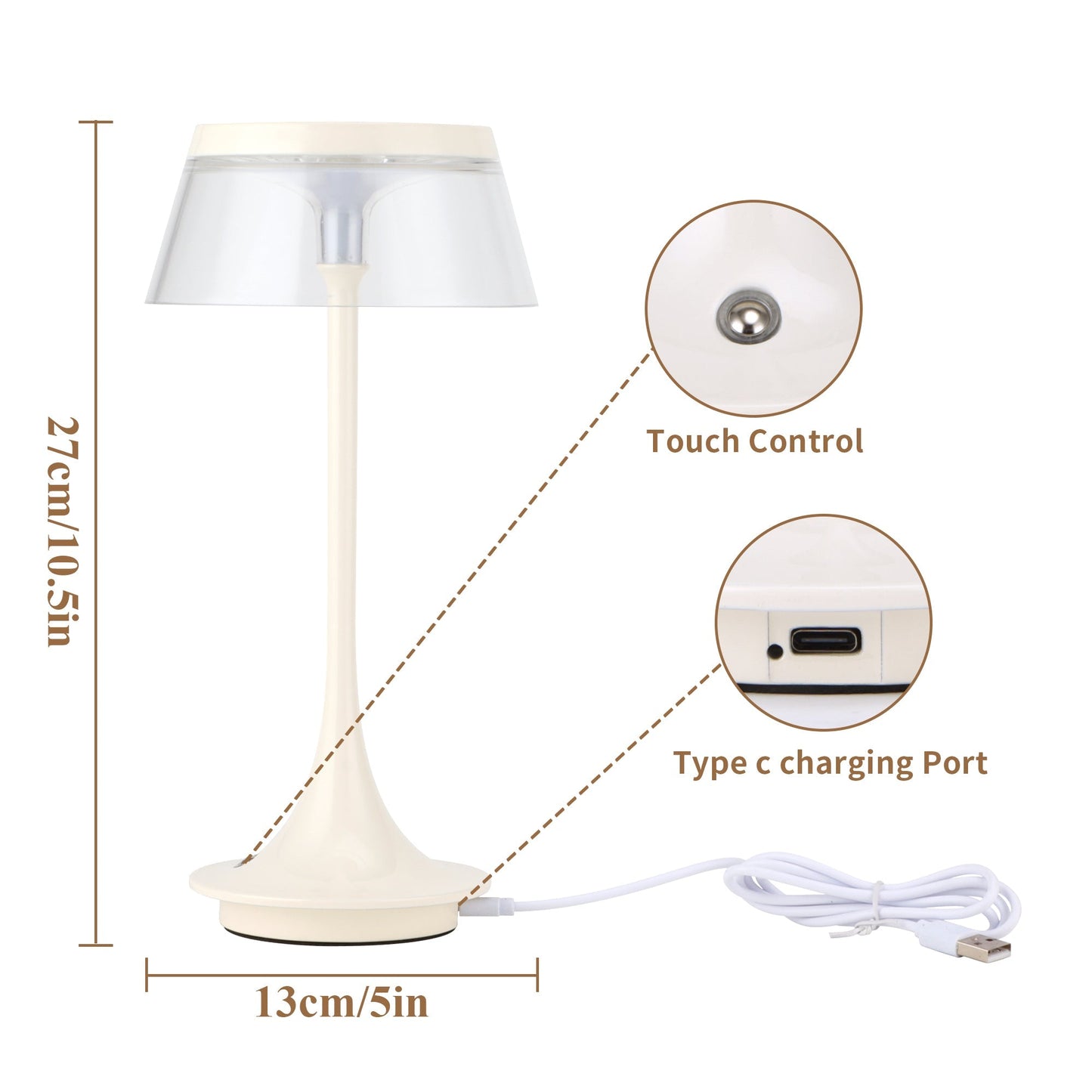 JHY DESIGN 10.5”H Dimmable Bedside Table Lamp Touch Control Lamp（Single）