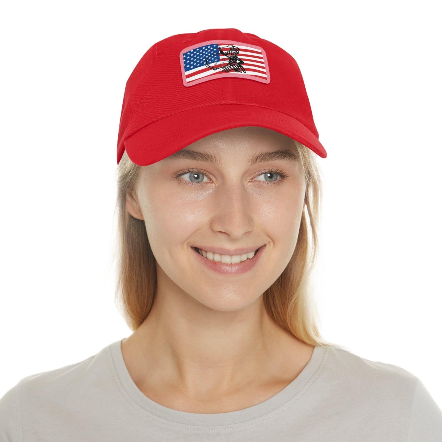 American Flag With Uncle Sam Drummer Dad Hat with Leather Patch (Rectangle) - Lizard Vigilante