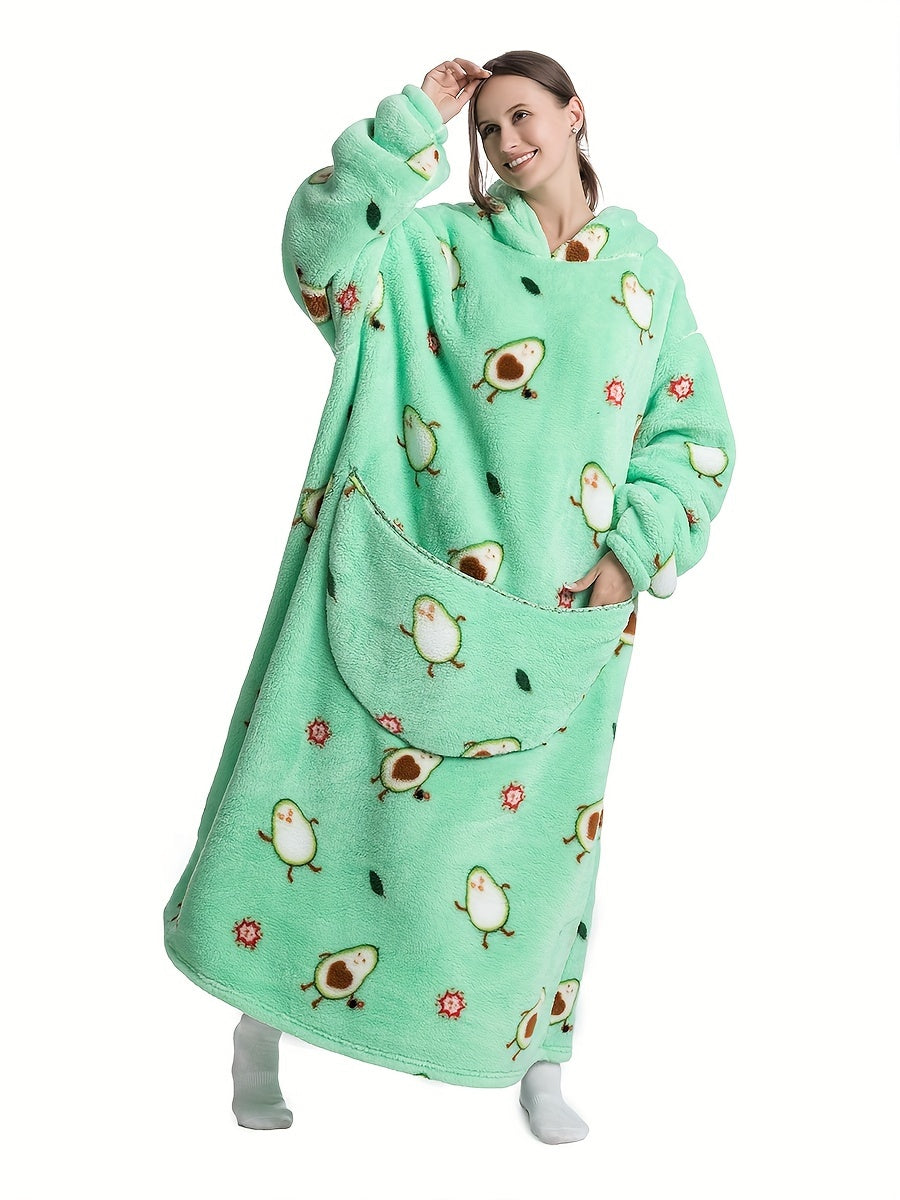 Plus Size Pumpkin Print Flannel Blanket Hoodie - Soft, Cozy, Plush, Hooded, Winter Outwear for Women with Halloween Theme