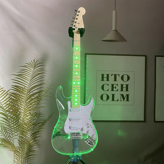 Transparent 6-String Solid Body Electric Guitar - 22 Frets, S-S-S Pickup, Acrylic Body, Green Light with White Pickguard - Premium electric guitar from dsers - Just $561.08! Shop now at Lizard Vigilante