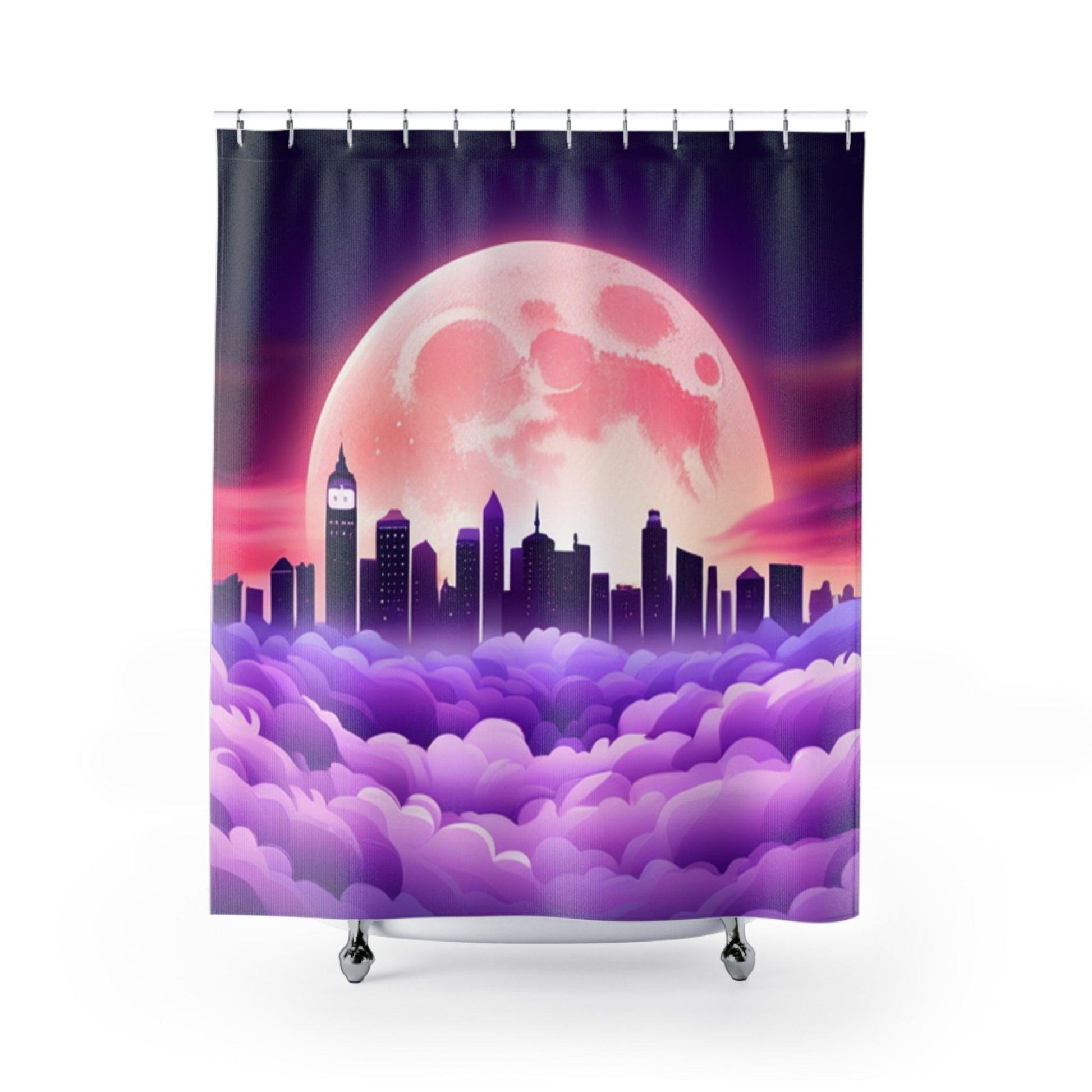 Purple Moontown Shower Curtains - Lizard Vigilante