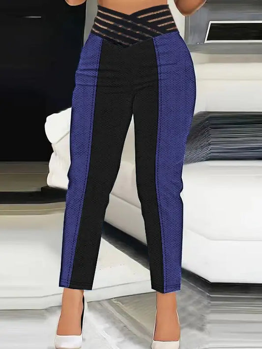 Ladies' Fashionable Casual Wear Woven Ribbon Hollow High Waisted Pencil Pants Solid Color Cropped Pants
