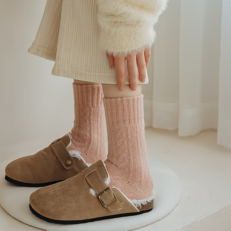 4 Pairs Thickened Socks, Warm & Comfy Terry Mid Tube Socks, Women's Stockings & Hosiery