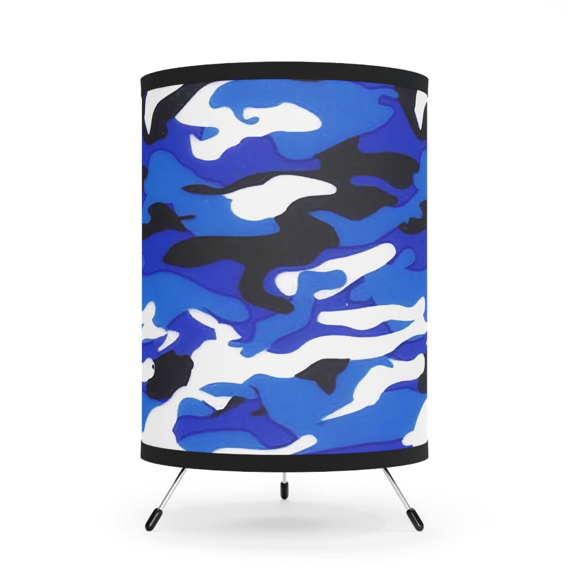 Blue Black White Grey Camo Tripod Lamp with High-Res Printed Shade, US\CA plug - Lizard Vigilante