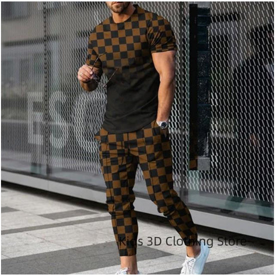 Solid Color Casual Round Neck Short Sleeves T-shirt Trousers Two-piece Set