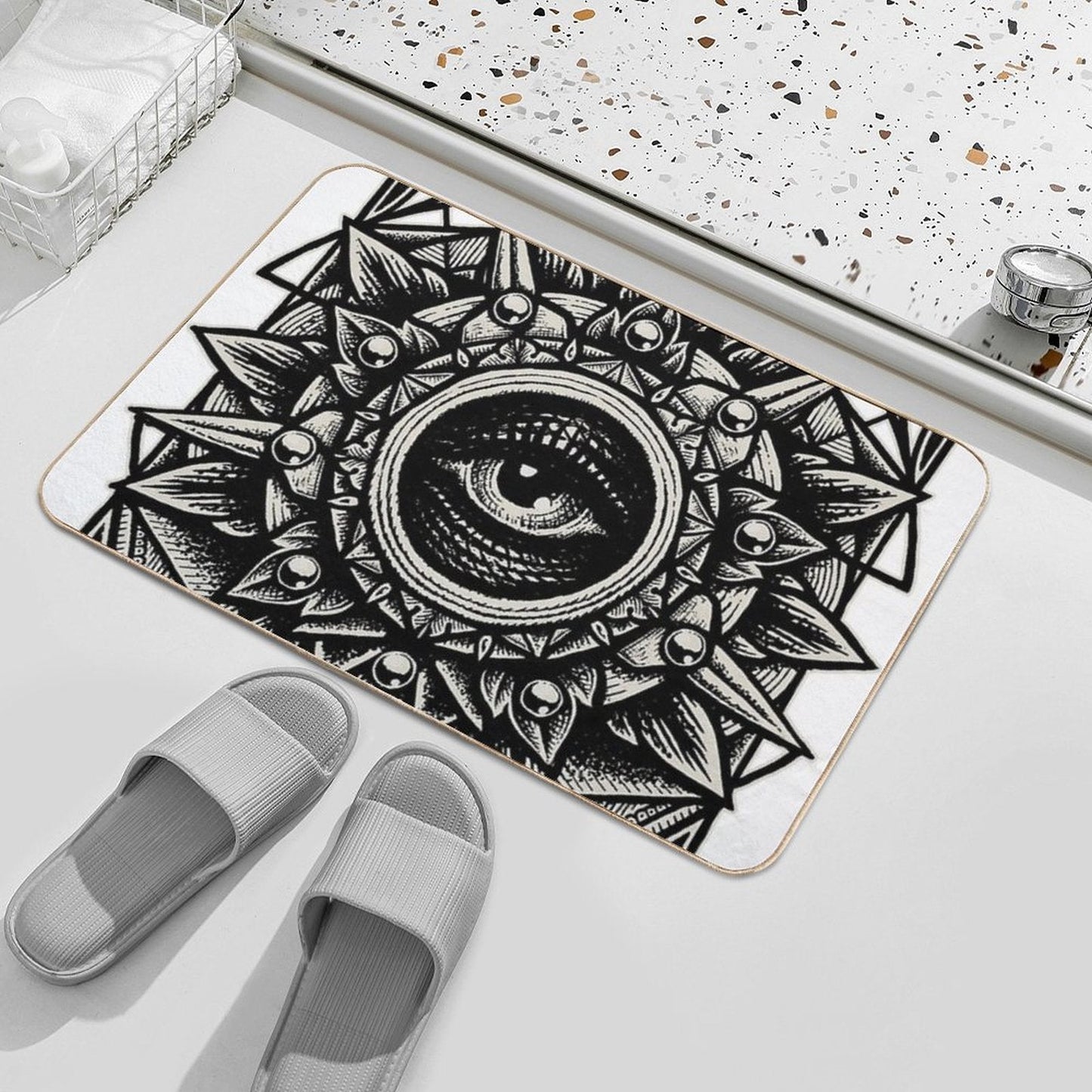 Sacred Geometry Seraphim Star Mandala Black  Dirt-Trapping Bath Mat