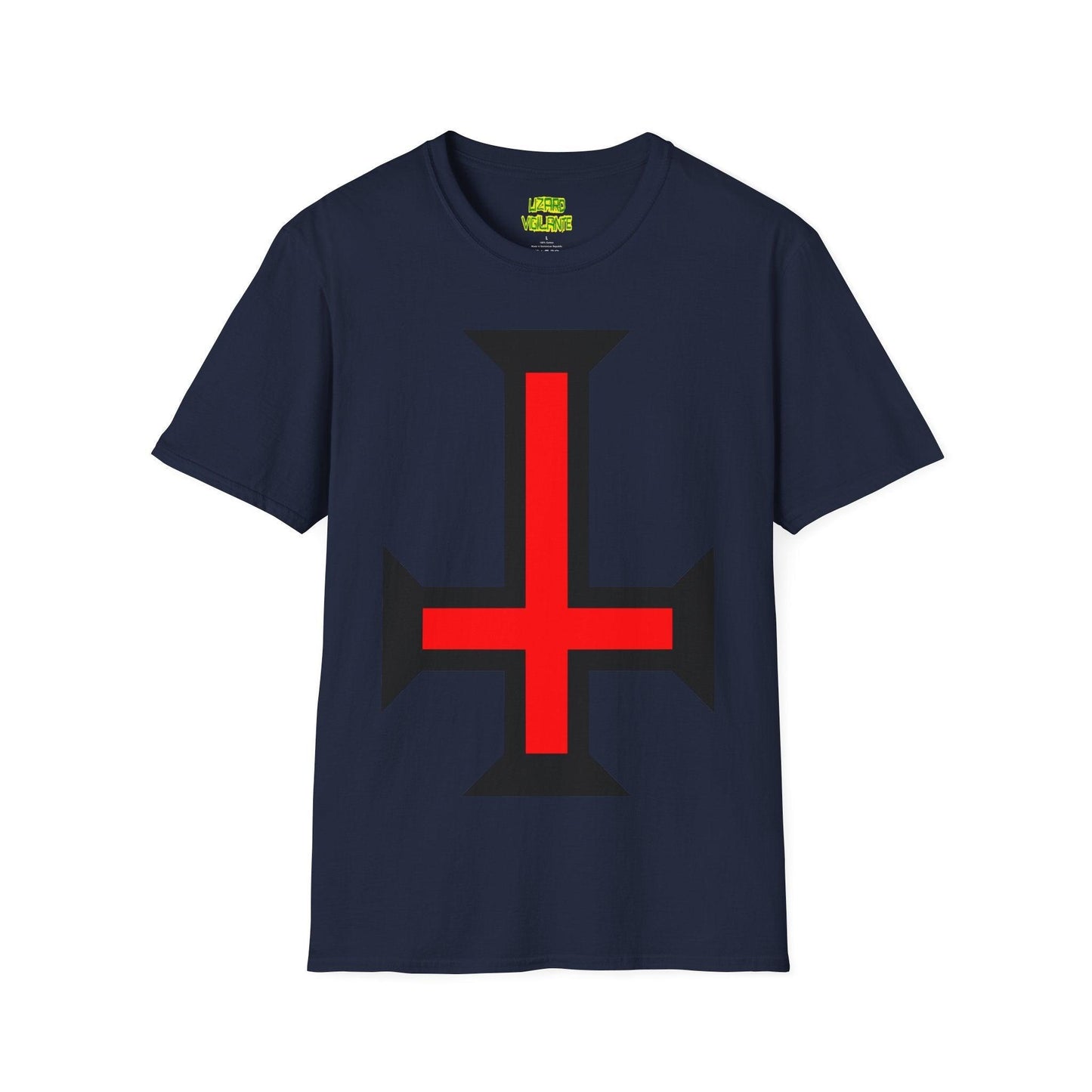 Crimson Upside Down Cross Unisex Softstyle T-Shirt - Lizard Vigilante