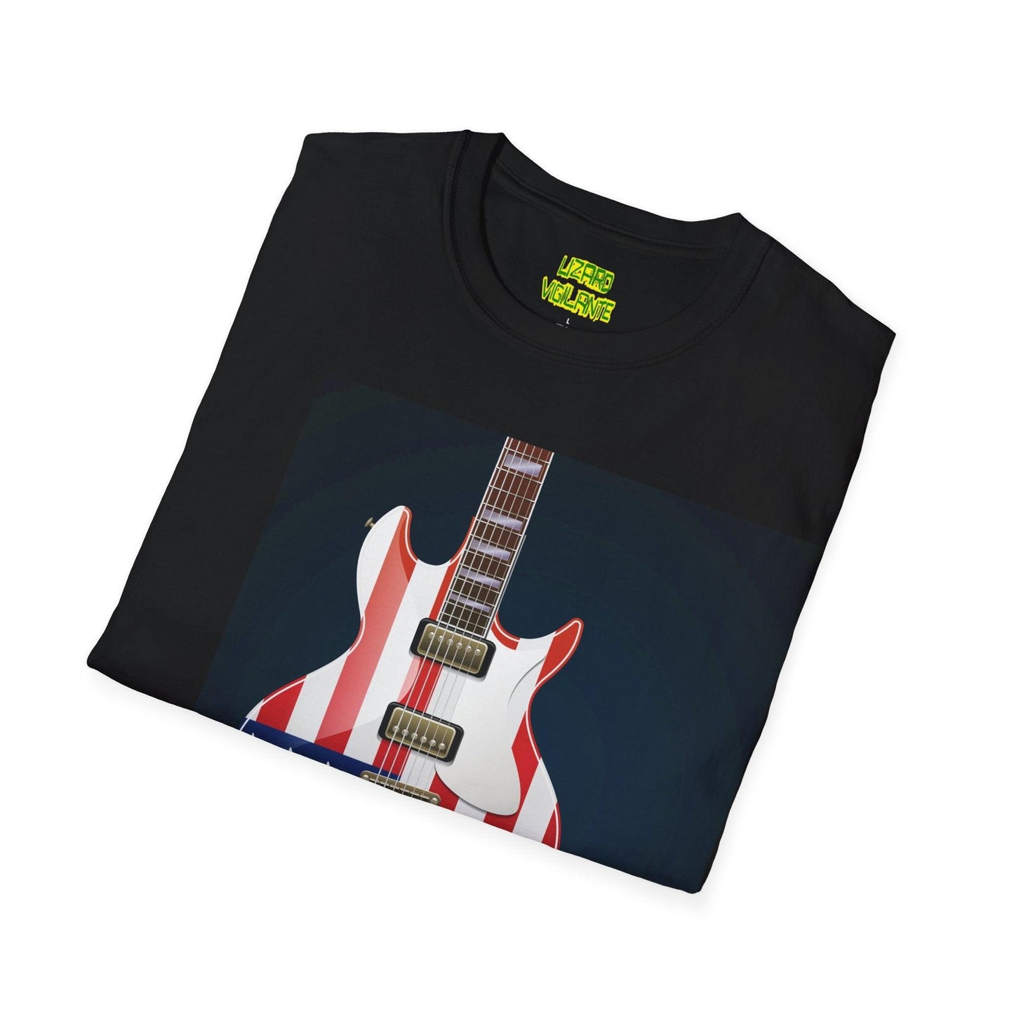 US Flag Electric Guitar Unisex Softstyle T-Shirt - Lizard Vigilante