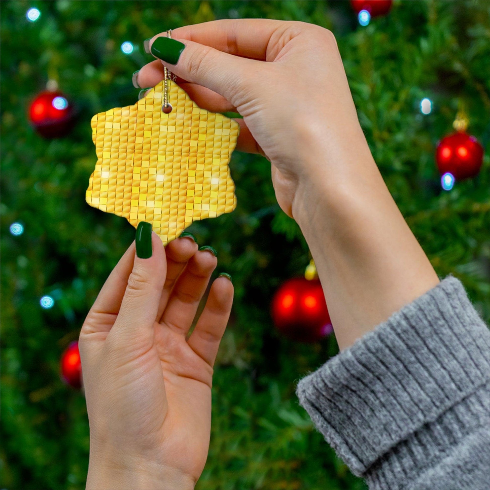 GoldStakt Ceramic Ornament, 4 Shapes Circle, Heart, Star, Snowflake - Lizard Vigilante