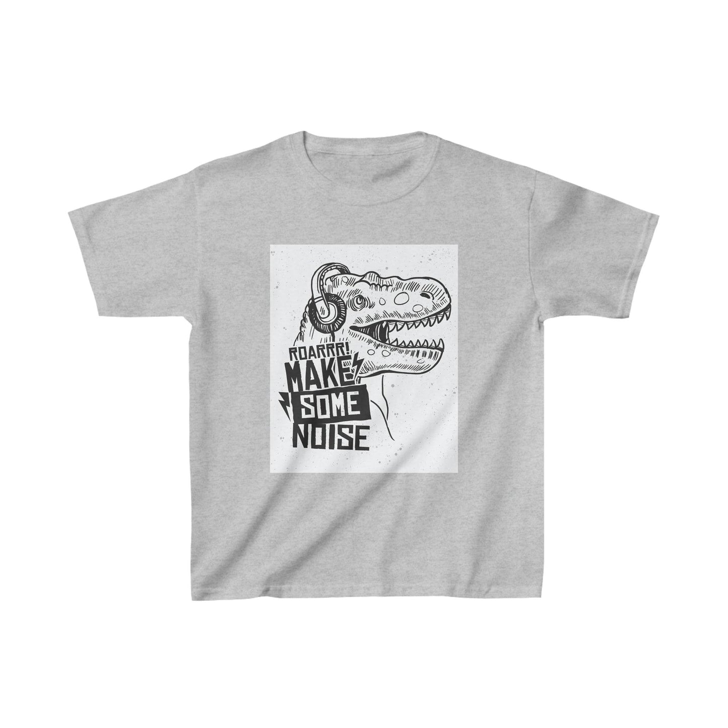 ROAR Make Some Noise Dinosaur With Headphones Kids Heavy Cotton™ Tee - Lizard Vigilante