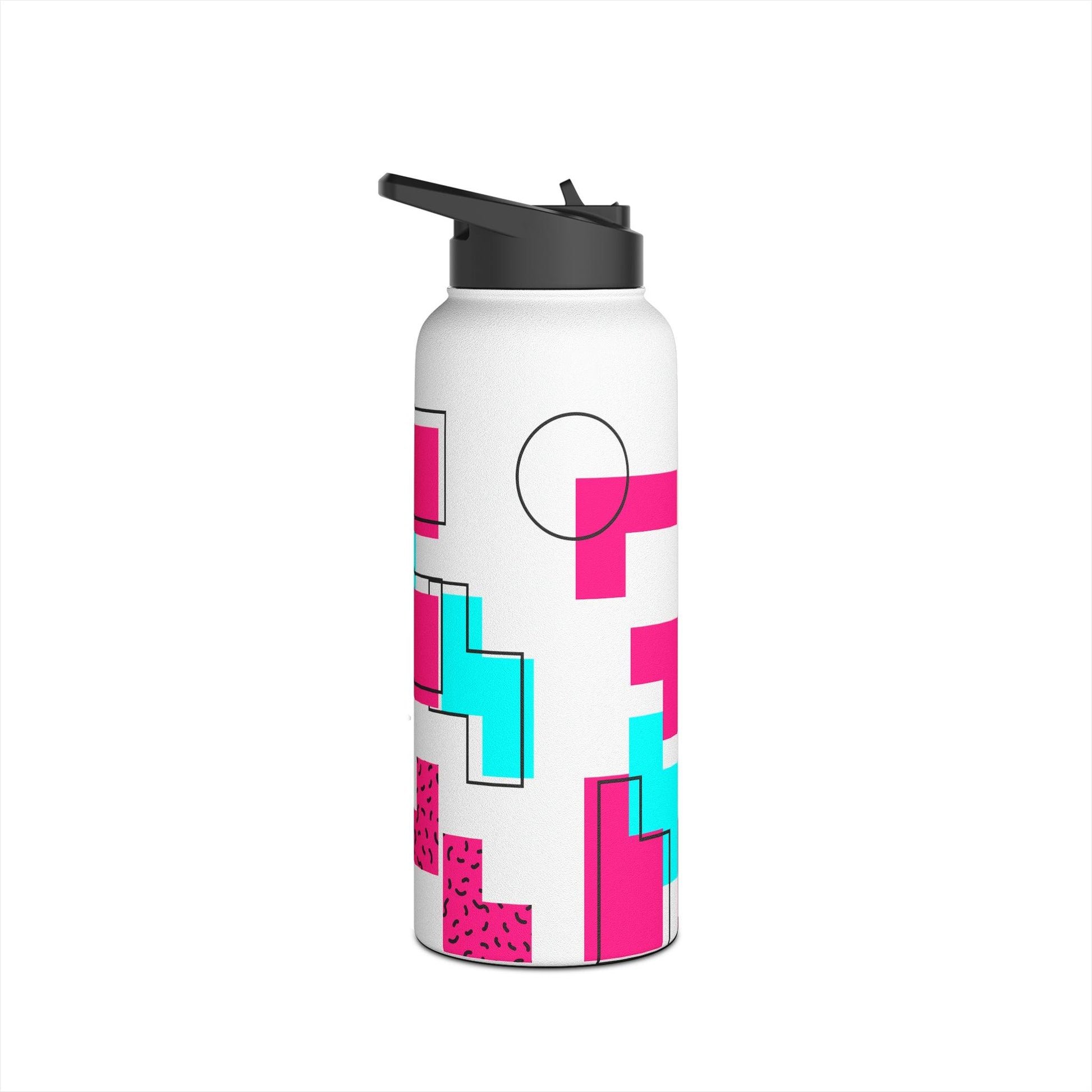 80s Geometric Stainless Steel Water Bottle, Standard Lid, 3 Sizes - Lizard Vigilante