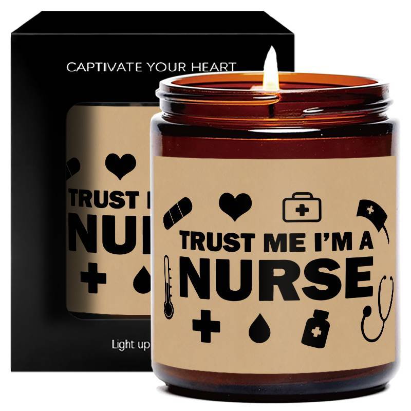 1pc Lavender Scented Candle 5.3oz - "Trust Me, I'm a Nurse" Design with Medical Symbols | Heartfelt Gift for Nurses, Nurse Appreciation, Graduation, Birthdays, Christmas | Soy Wax, Glass Container