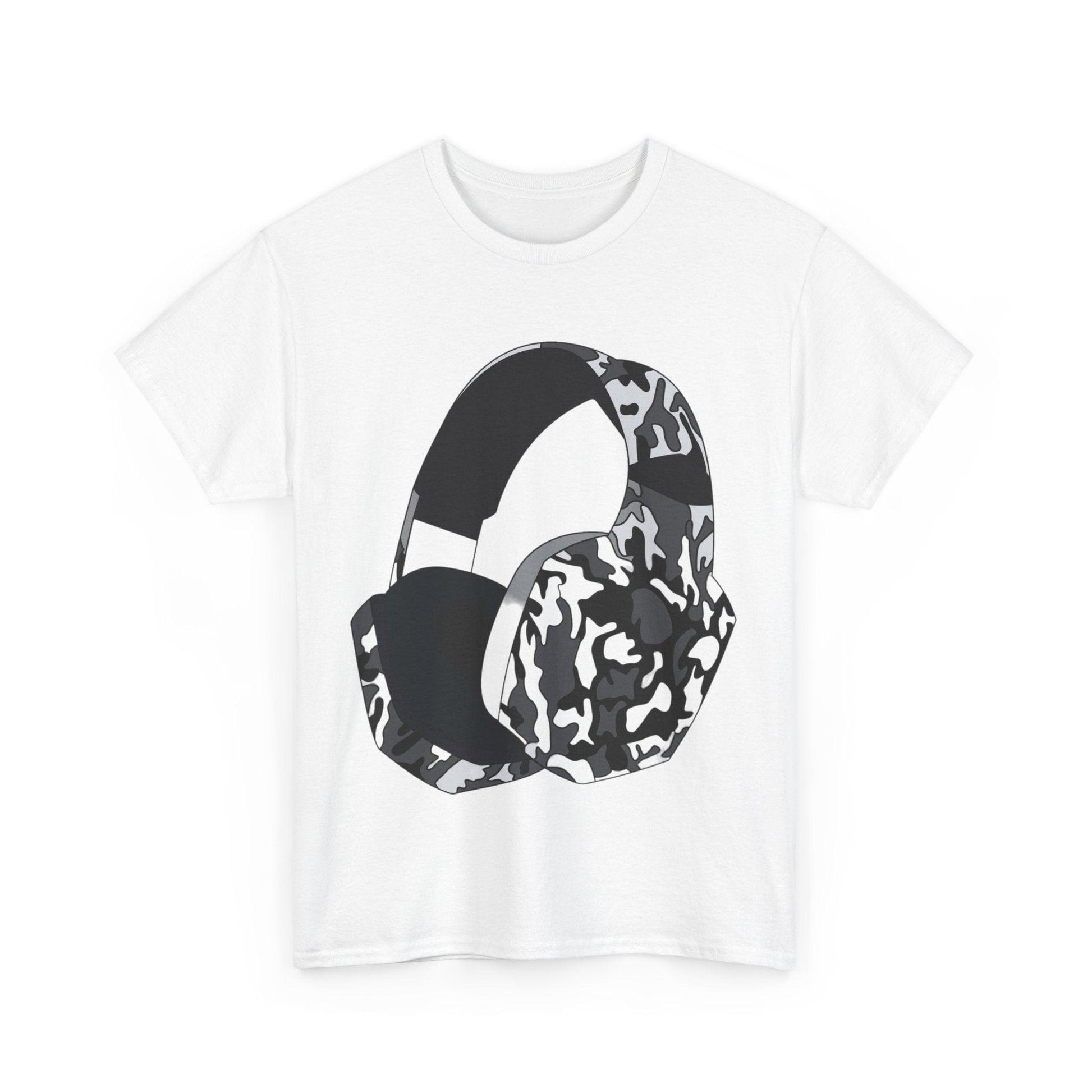 Black Camo Headphones Unisex Heavy Cotton Tee - Lizard Vigilante