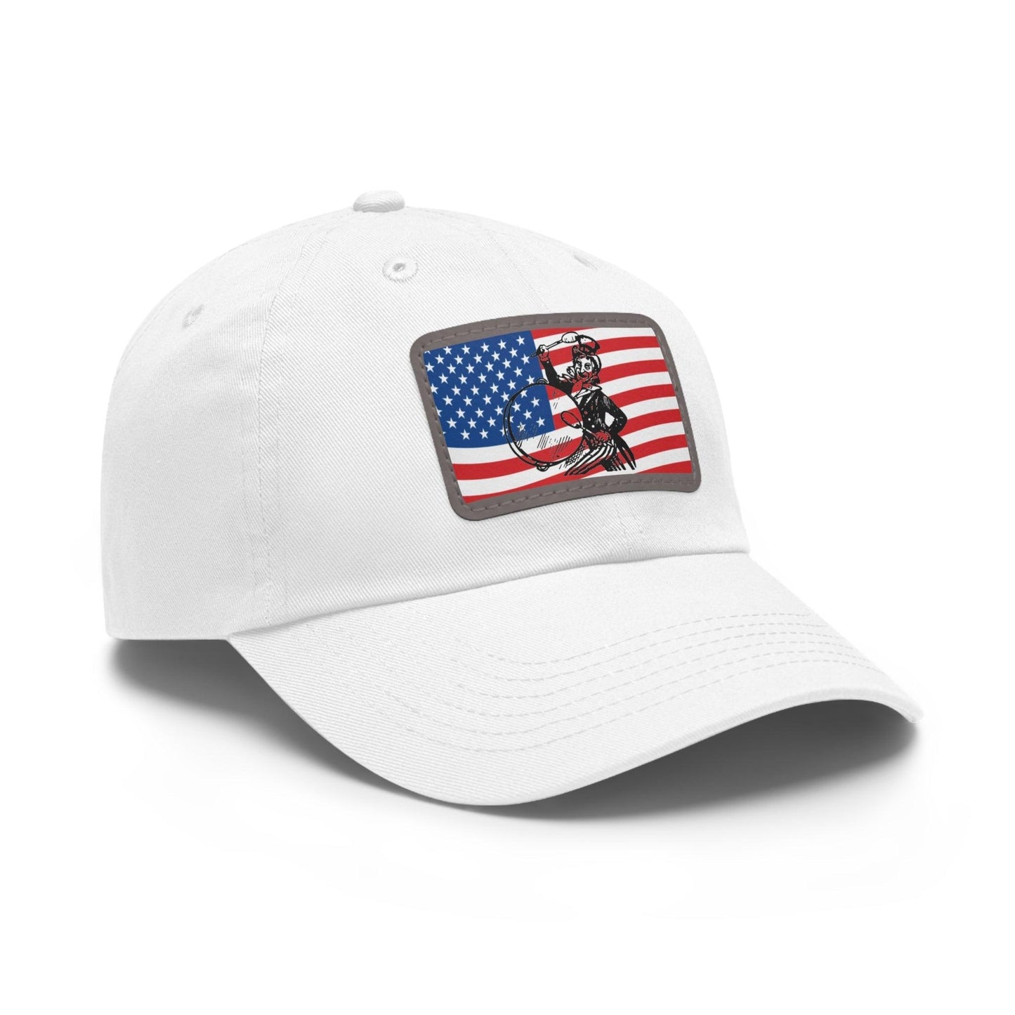 American Flag With Uncle Sam Drummer Dad Hat with Leather Patch (Rectangle) - Lizard Vigilante