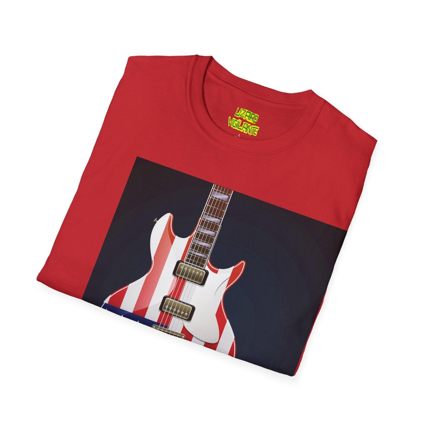 US Flag Electric Guitar Unisex Softstyle T-Shirt - Lizard Vigilante