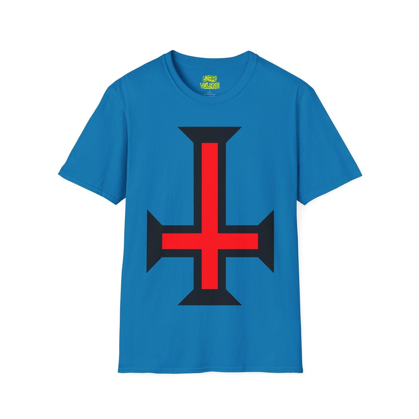 Crimson Upside Down Cross Unisex Softstyle T-Shirt - Lizard Vigilante