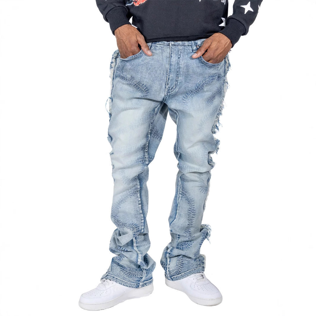 Men's Trousers Slightly Stretch Embroidered Jeans