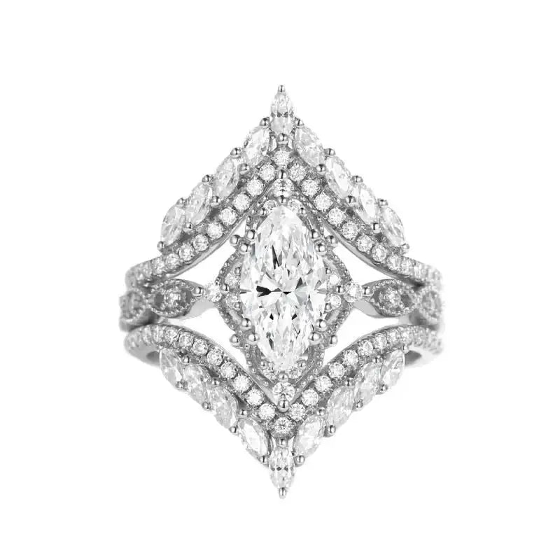 Crown Horse Eye Diamond Ring Set Copper Luxury