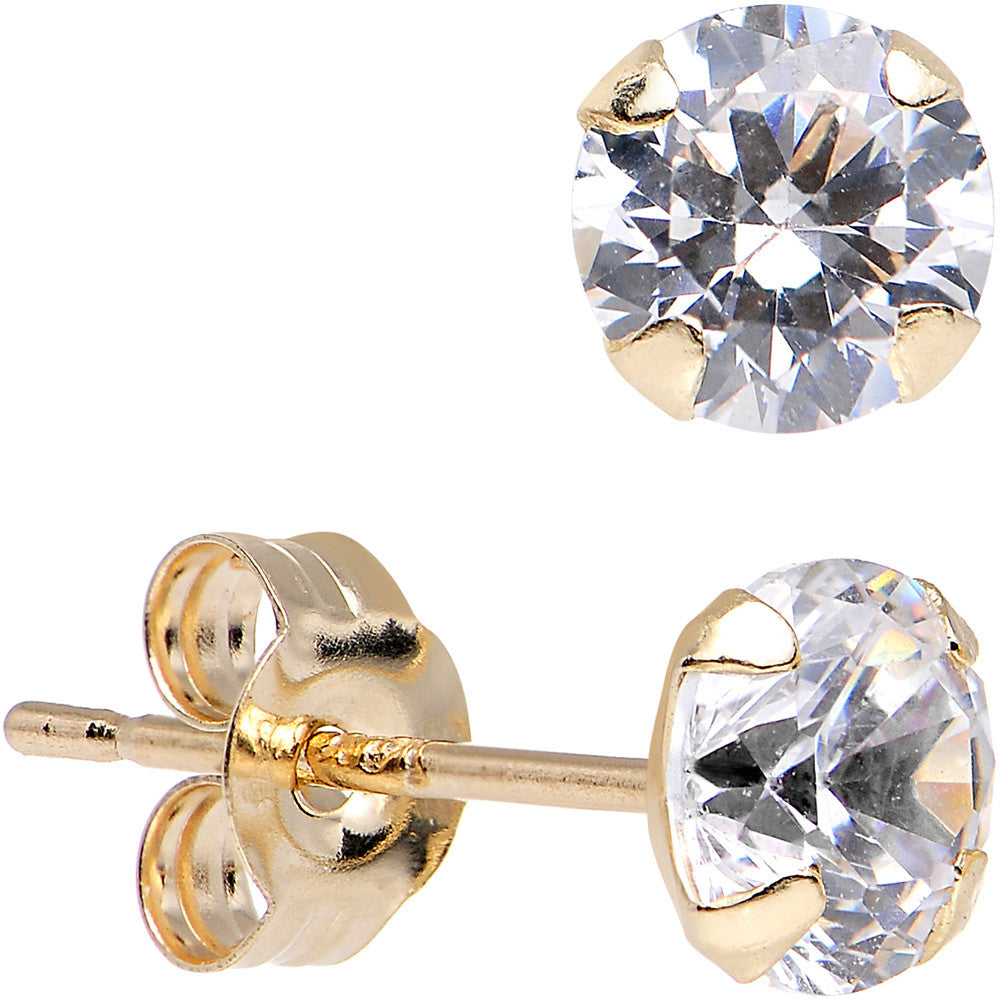 14K Gold .23 Carat CUBIC ZIRCONIA Stud Earrings