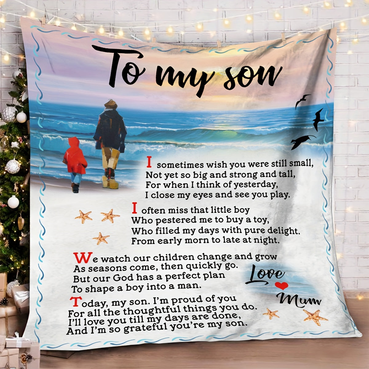 1pc To My Son Blanket Creative Text Letter To Son Soft Blanket Flannel Blanket For Couch Sofa Office Bed Camping Travel, Multi-purpose Gift Blanket For All Season