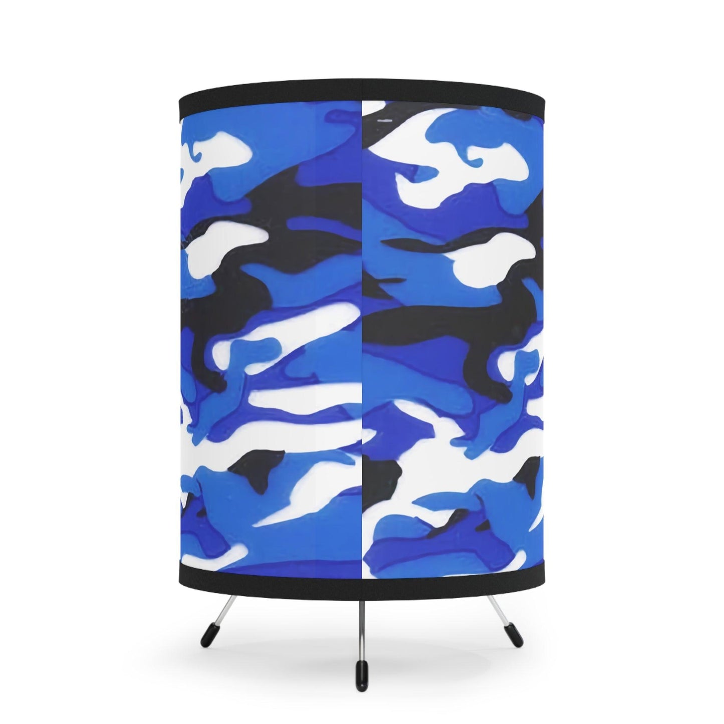 Blue Black White Grey Camo Tripod Lamp with High-Res Printed Shade, US\CA plug - Lizard Vigilante