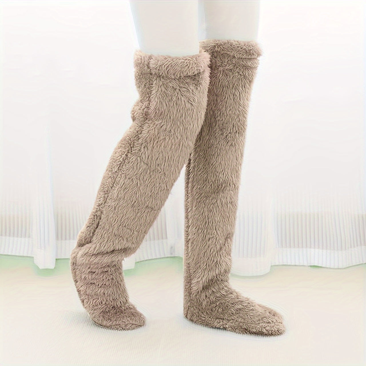 Cozy Couple's Thigh-High Fuzzy Socks - Warm, Durable Knit Over-The-Knee Stockings, Easy-Care Solid Hosiery