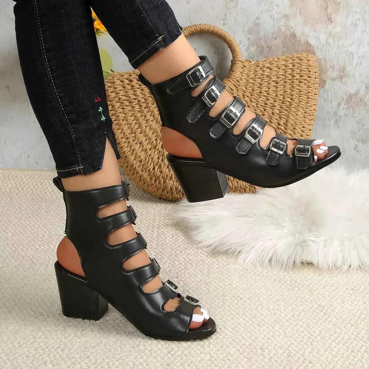 Buckle Heel Block : Heels Sandals