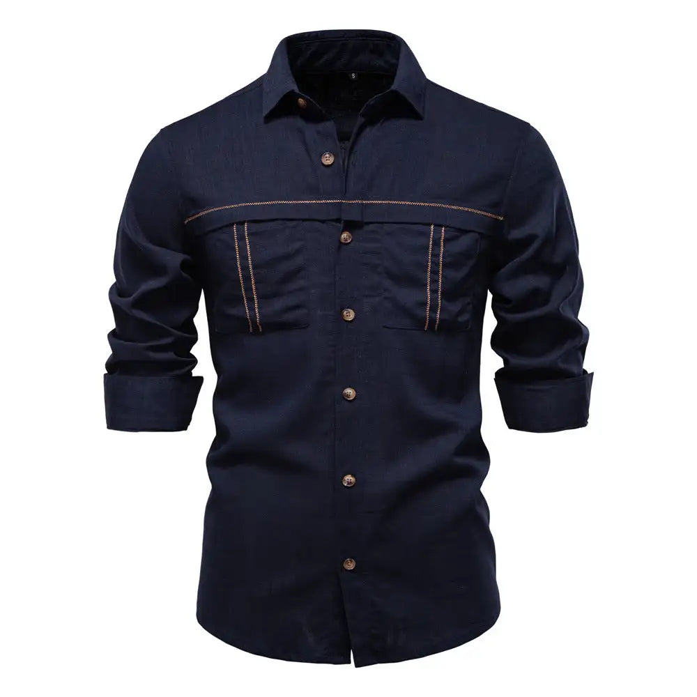 Men's Long Sleeve Shirt With Pocket Decoration