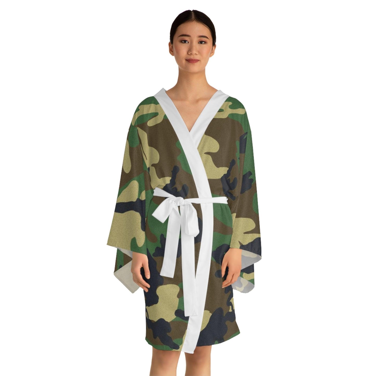 Green Black Camouflage Long Sleeve Kimono Robe - Lizard Vigilante