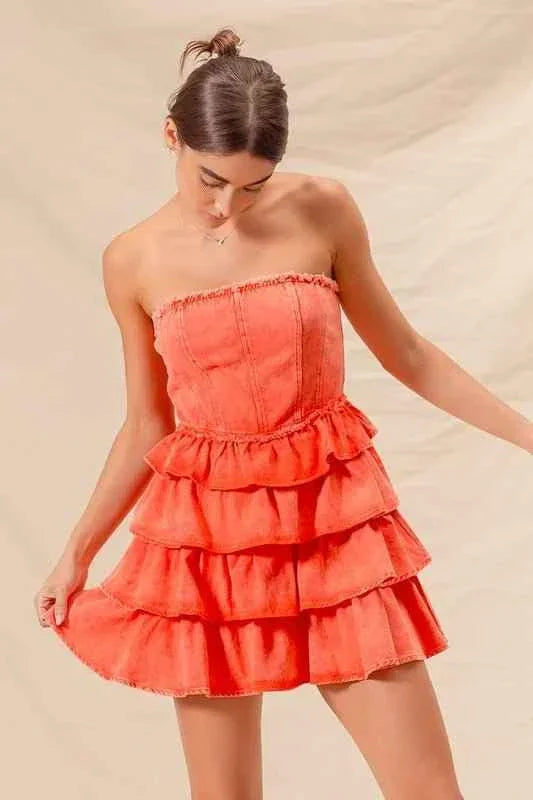 Strapless Ruffle Layered : Cheer Up Dress