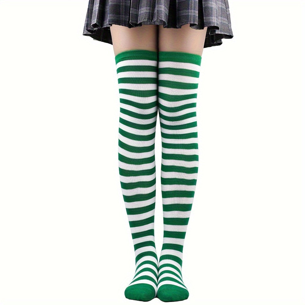 Vibrant Striped Knee High Socks - Women's Calf Socks for Music Festival, Cosplay Party, and Fashion Statement - Soft, Stretchy, and Comfortable Stockings & Hosiery for All-Day Wear