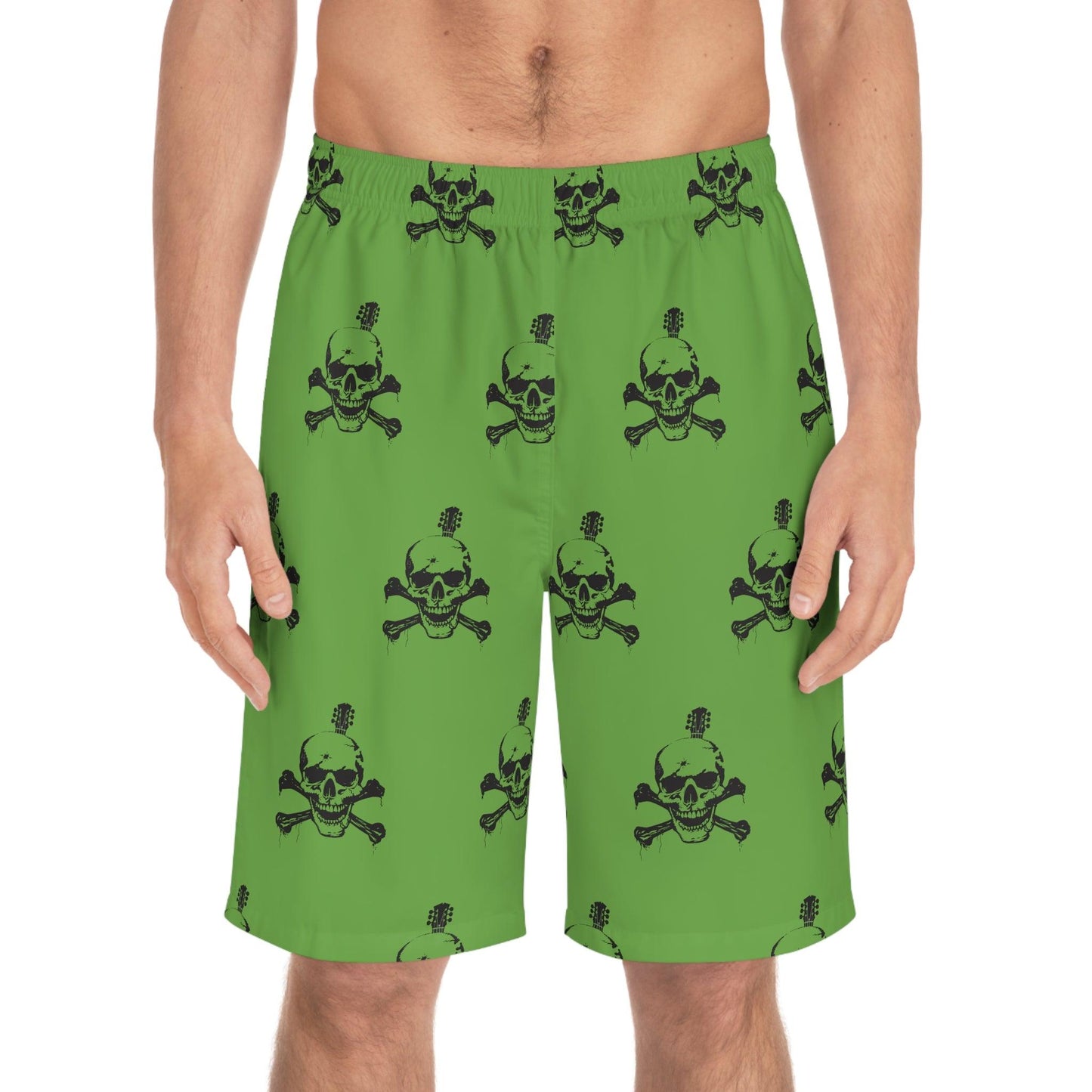 Guitar Skull Cross Bones Men's Board Shorts - Green - Lizard Vigilante