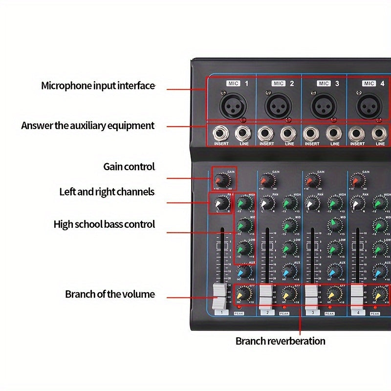 NXG GH7 Mixer Portable USB DJ Mixing Console 7 Channel Band Mixer DJ Mixer MP3 Jack Computer Recording Power Supply Black - Premium  from Lizard Vigilante - Just $55.99! Shop now at Lizard Vigilante