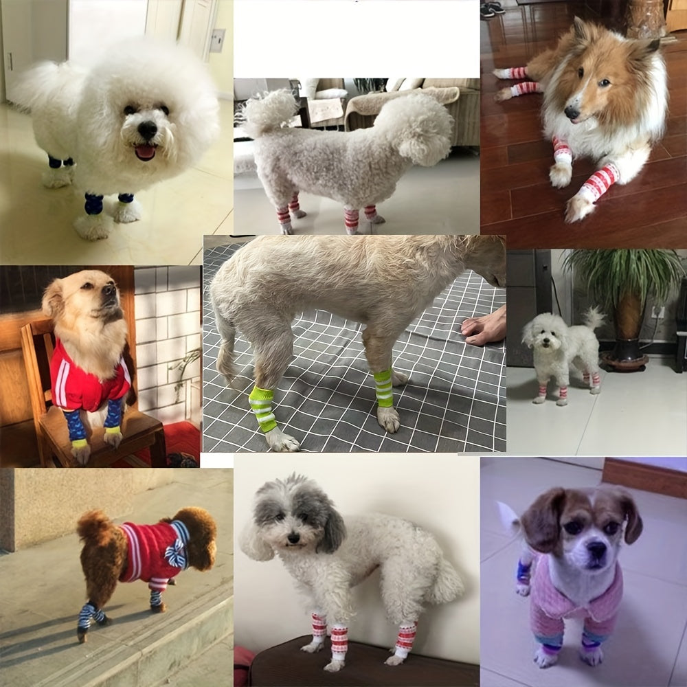 [2 Sets Elbow Support Guards] Pet Dog Elbow Guards, a Set of 2 Front Leg And 2 Hind Leg Protectors, Elbow Support Wraps, Leg Support Wraps, Breathable Elastic Knitted Protective Socks for Pets, 4pcs Pet Leg Socks.