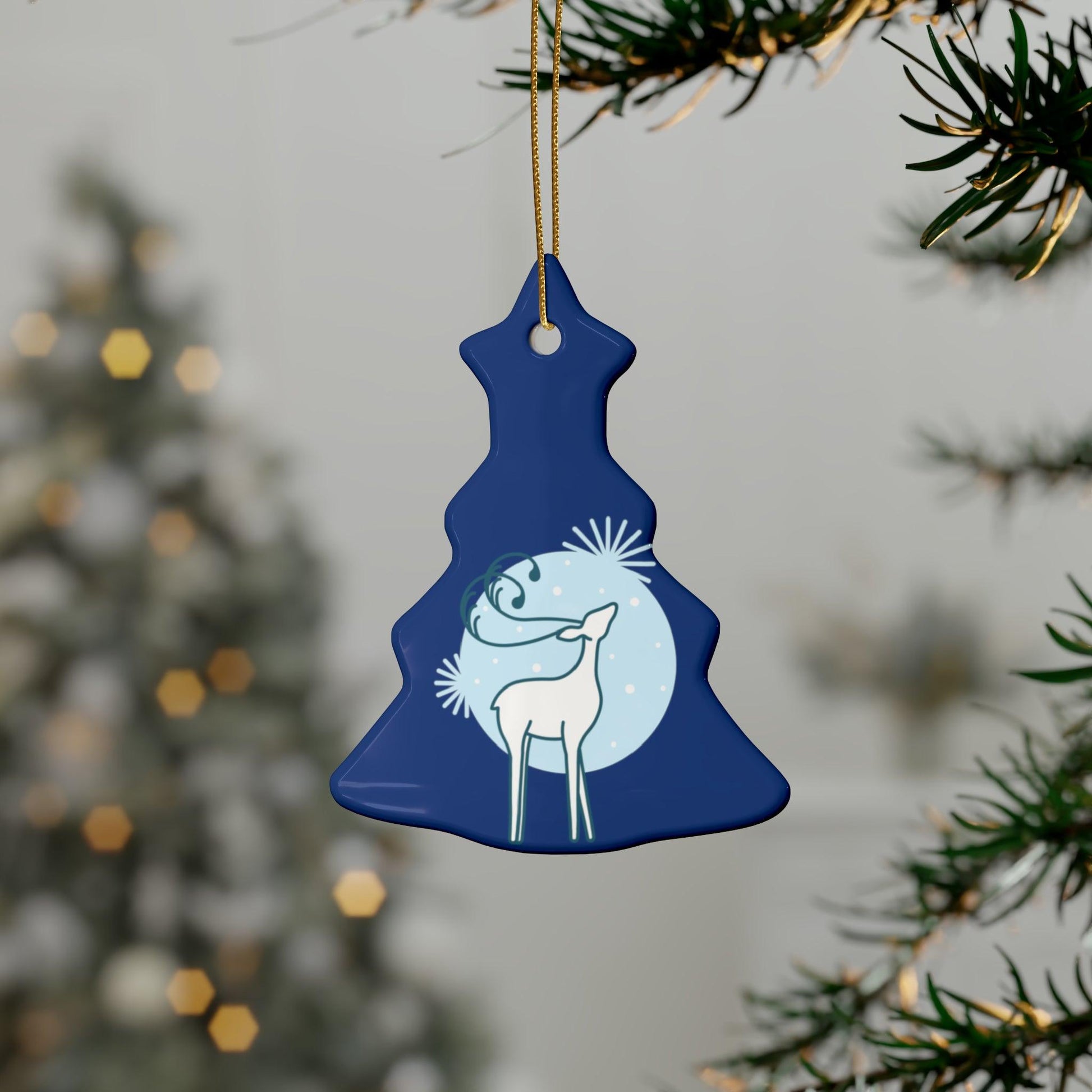 Blue Christmas Tree Reindeer Ceramic Ornaments (1pcs, 5pcs, 10pcs, 20pcs) - Lizard Vigilante