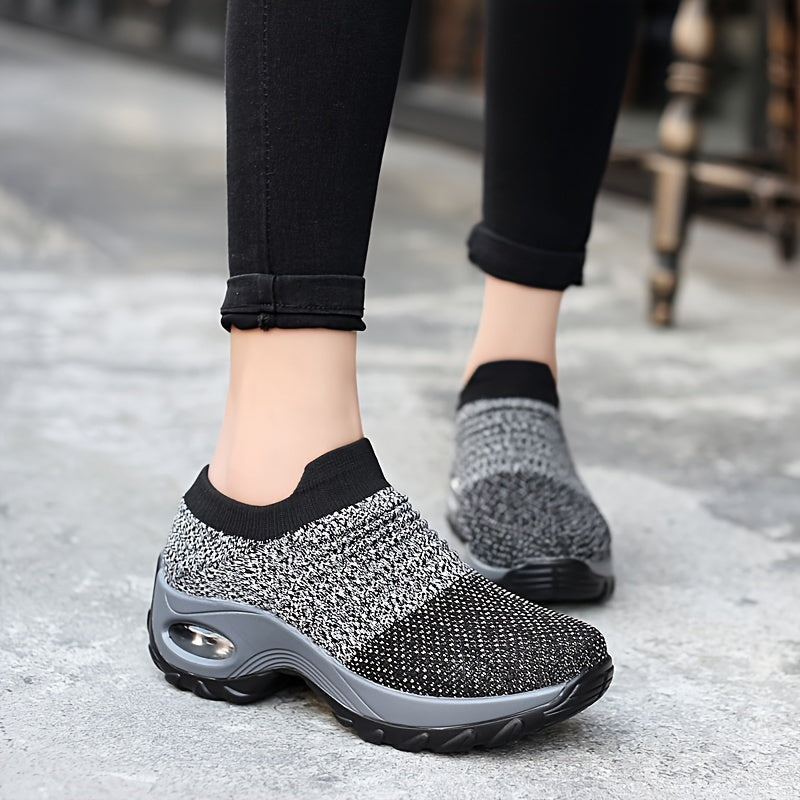 Women's Casual Sports Socks Sneakers Fashionable Thick Sole Air Cushion, Elevated Sloping Heel Rocking Shoes plus size