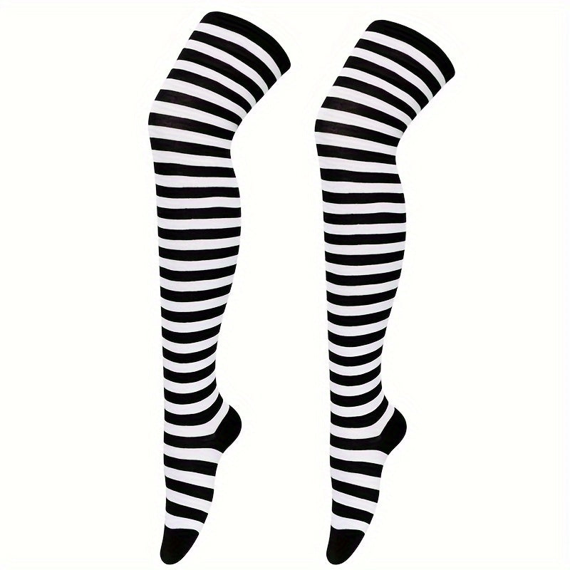 Vibrant Striped Knee High Socks - Women's Calf Socks for Music Festival, Cosplay Party, and Fashion Statement - Soft, Stretchy, and Comfortable Stockings & Hosiery for All-Day Wear